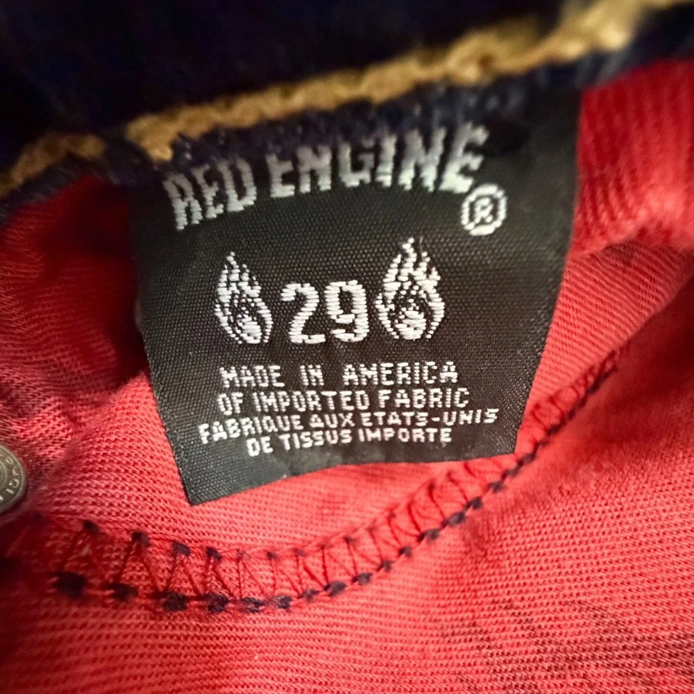 Red Engine Vintage Original Denim Shorts Medium Wash Raw Hem Size 29 Made in USA